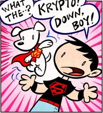 Conner Kent and Krypto in the Tiny Titans.