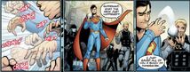 Superman talking with Dan Turpin while taking down some criminals.