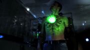 John recharges his kryptonite heart.