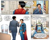 The President has a meeting with Superman in the White House.