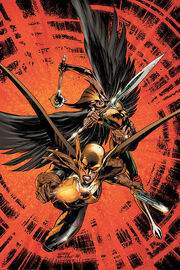Hawkwoman (Shayera Thal II) and Hawkgirl (Kendra Saunders).