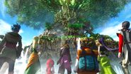 Les Héros de 'Dragon Quest XI devant Yggdrasil