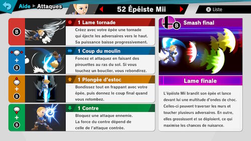 Attaques Épéiste Mii Ultimate