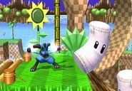 Lucario qui frappe un Sac de Sable dans Brawl