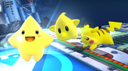 StafyLumaPikachu SSB4WiiU.png (725 kio) Starfy, avec un Luma et Pikachu dans Super Smash Bros. for Wii U