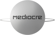 The logo for Mediocre on the website, written in Smash Hit font