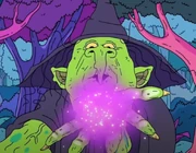 The Witch blowing Purple Dust on Pim and Charlie