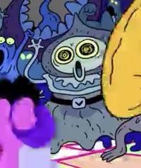 The Flatwoods monster during the trip sequence.