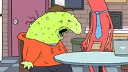 Charlie after drinking Mip's potion getting sick and saying it's because of his allergies.