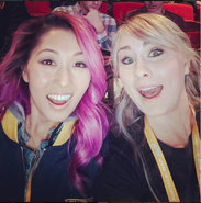 Kate and Mari at the Smite World Championships in 2018