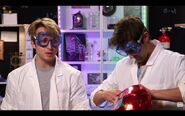 Shayne in his show, Smosh Lab with recurring guest, Nick Uhas