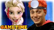 Elsa and Lasercorn on the thumbnail of FROZEN GAMES ARE CREEPY (Gametime w/ Smosh Games)