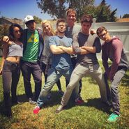 Joe (middle) with the Smosh cast and crew