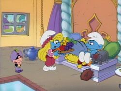Farmer isn't crazy about living in the lap of luxury any more than Smurfette is happy to be a servant.