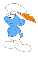 Tracker Smurf wears a feather in his hat.