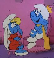 Brainy as King John, and Smurfette as Maid Marian in The Adventures Of Robin Smurf