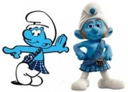 Gutsy alongside a Smurf with the same clothes.