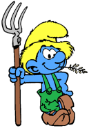 Farmer Smurf (comic) wears a Smurf hat made of straw.
