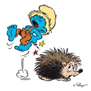 Nat Smurfling wears a straw hat similar to that of Farmer Smurf in the comic.