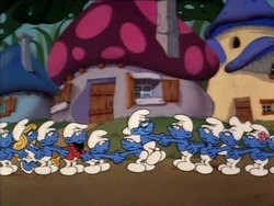 The Smurfs have all got "stuck" together...