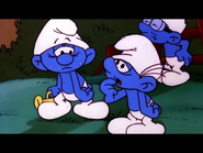 Old Clumsy Smurf Harmony Smurf and Brainy Smurf aging rapidly in Smurfquest