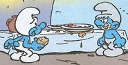 Greedy Smurf and his Gray counterpart, who eats even what others were eating.