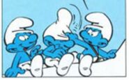 (left to right) Dopey Smurf, Scaredy Smurf and Clumsy Smurf