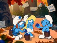 Gutsy with Smurfette and Brainy in The Smurfs: Legend Of Smurfy Hollow".