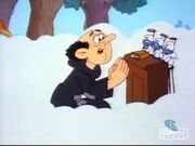 Gargamel pleading to the smurfs