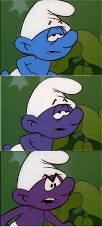 Lazy transformed into a Purple Smurf.