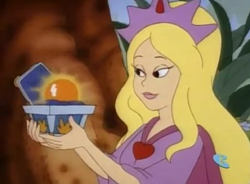 Allura in her beautiful form presents Poet with a magic orb.