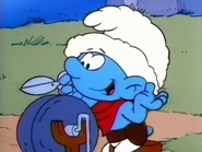 Wooly Smurf wears a Smurf hat made out of fresh wool.