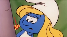 The inside back part of Smurfette's hair is missing.