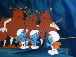 Handy tries to say, "I don't think we're alone in this cave