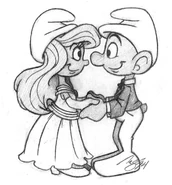 Smurfette's Wedding (Sketch).jpg (225 KB) I need to reshape Smurfette's forehead, probably lengthen the Smurf's body, and loosen up his legs. Otherwise, this is a good first attempt at drawing Smurfette should she marry any Smurf. Drawn on March 31st, 2014.