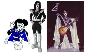 A comparison of Smurfette's Lady Space costume with Ace Frehley's Kiss costumes