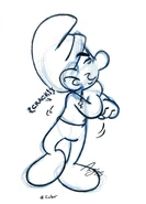 As per his morning routine, Hefty stretches so he can start the day feeling smurfy. Drawn between Nov. 11th - 12th, 2015.