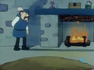 Somewhere near the dining hall is a room with this fireplace, rug, and a table not in this shot.