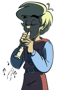 He keeps a flute on hand as a means of recharging his batteries after a long day of fencing lessons and other squire duties. This was originally drawn on April 22nd, 2017.
