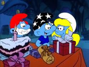 Empath enjoys a long-awaited smurfday kiss from Smurfette at the end of Smurfed Behind