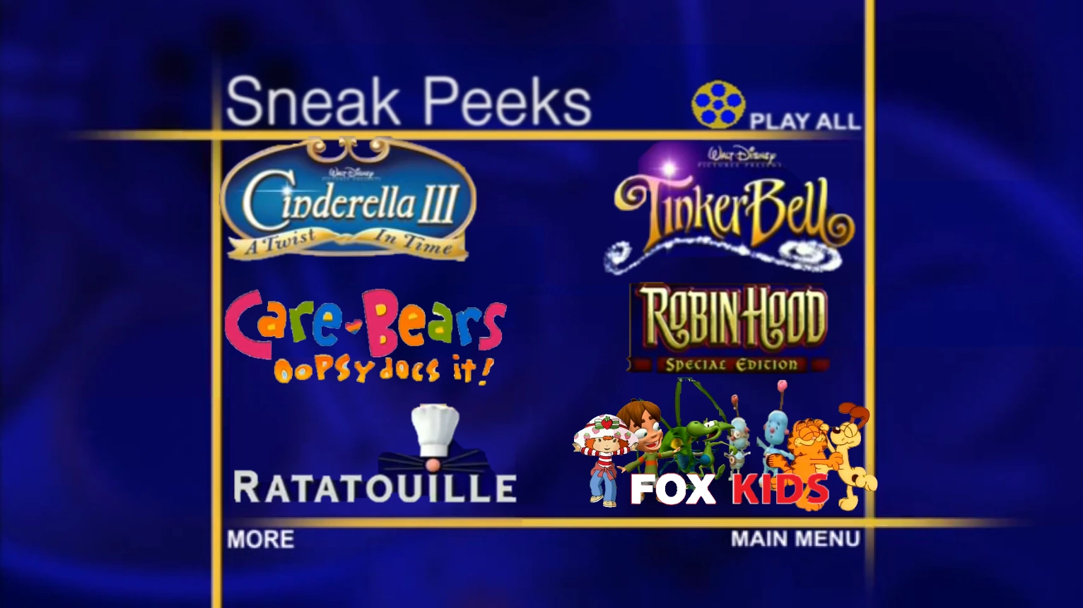 Sneak Peeks menu from Garfield: A Tail of Two Kitties 2006 DVD | Sneak