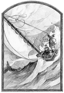 The Baudelaires sail through Lake Lachrymose while Hurricane Herman rages.