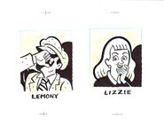 Concept art of Lizzie and Lemony Snicket.
