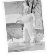 The Snowman, left standing for days.
