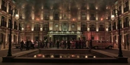 Hotel Denouement burns (entrance shot).