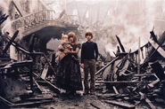 Violet, Klaus and Sunny at their burned home.