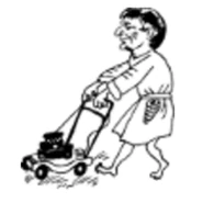 Larsen with the lawn mower in the Russian illustrations.