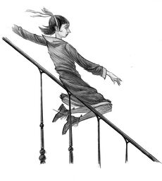 Violet sliding down the apartment's 66 floors.