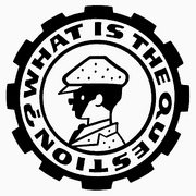 Black-and-white logo in the style of All the Wrong Questions. A gear with the company name surrounds a boy in a suit and cap.