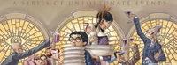 The Baudelaires serving pasta puttanesca to Olaf's group.